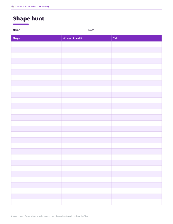 Preview of Printable Shape Hunt Sheet